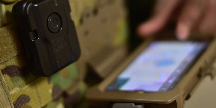 operator with ATAK on chest mount